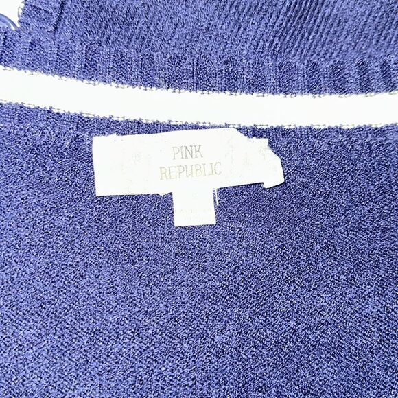Pink Republic XS-S Navy White Stripe Knit Button V-Neck Cardigan with Pockets - Picture 14 of 16